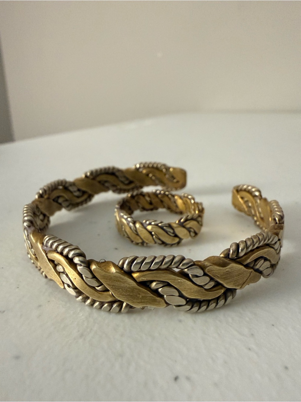 Handmade Brass and stainless steel mix Braided Cuff Bracelet and Ring Set